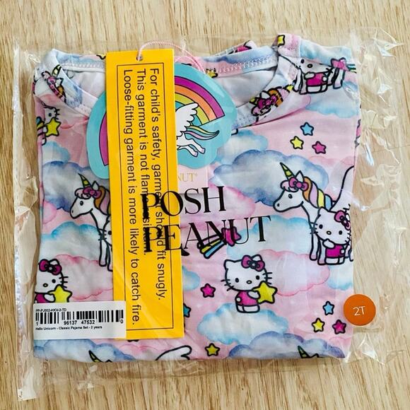 NIB Posh Peanut Hello Kitty Unicorn Classic Pajamas Set in Size 2T